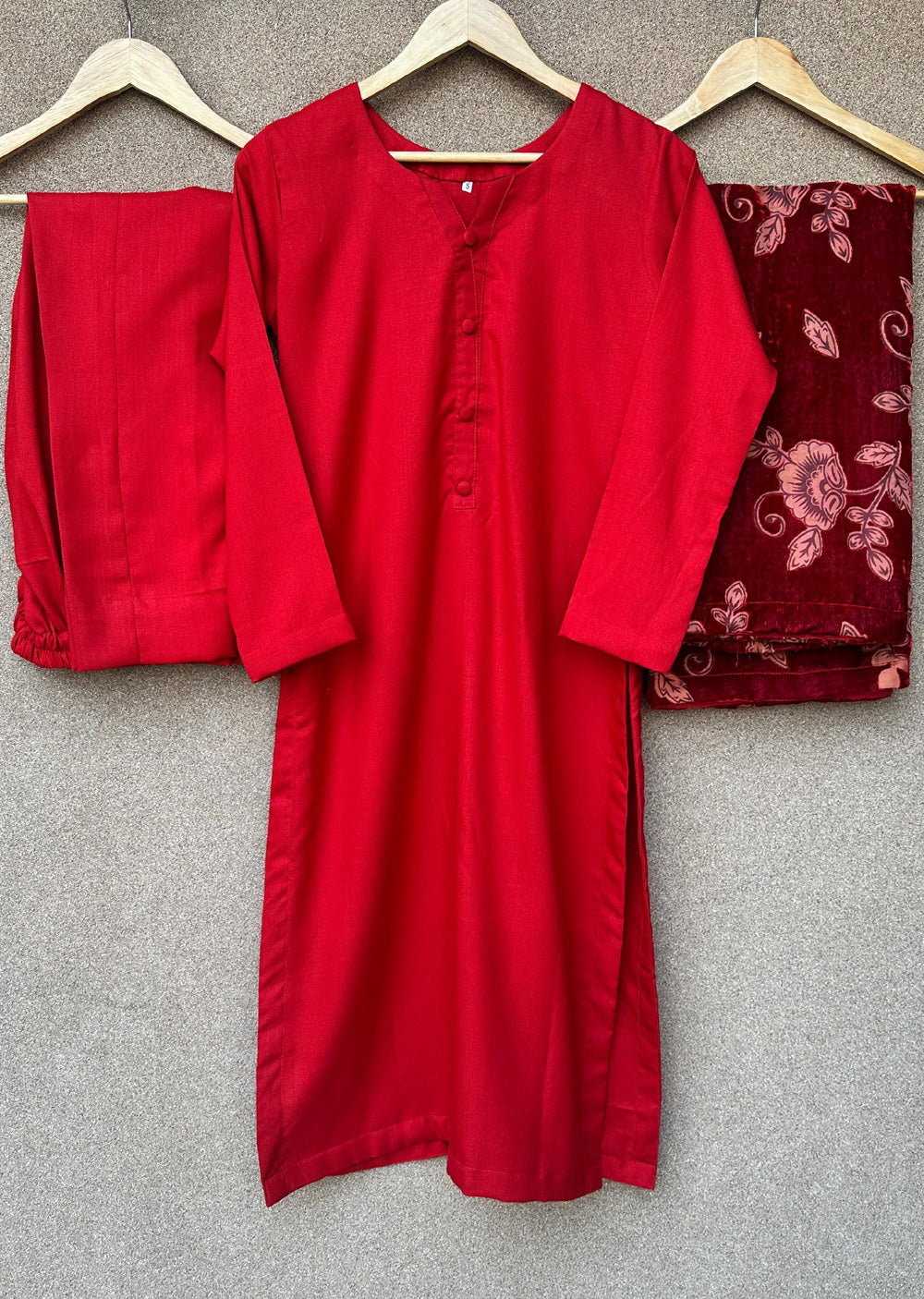 ASBC-01 - Red - Readymade Dhanak with Palachi Shawl Suit - Memsaab Online