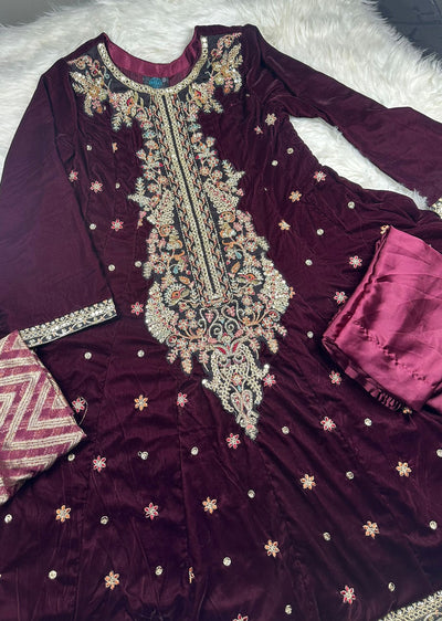 HSS-158 - Red - Readymade Heeras Sapphire Velvet Majesty Suit - Memsaab Online