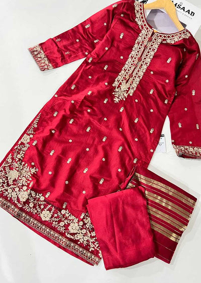 KLD314 / KLD1009 Dinah - Red Readymade Khadi Net Suit - Memsaab Online