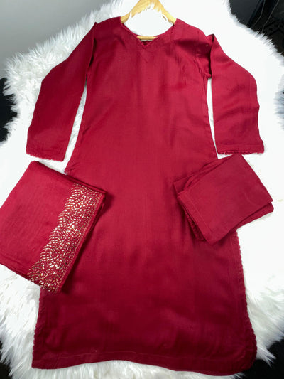 SMR3118- Maroon - Wool winter suit Suit 2024 - Memsaab Online