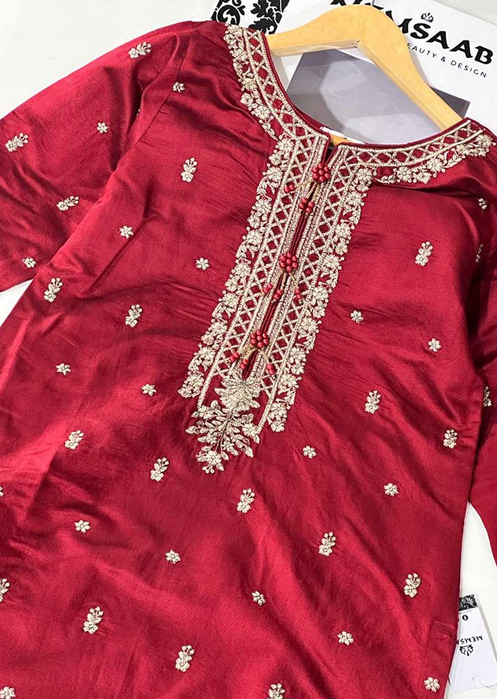 KLD314 / KLD1009 Dinah - Red Readymade Khadi Net Suit - Memsaab Online