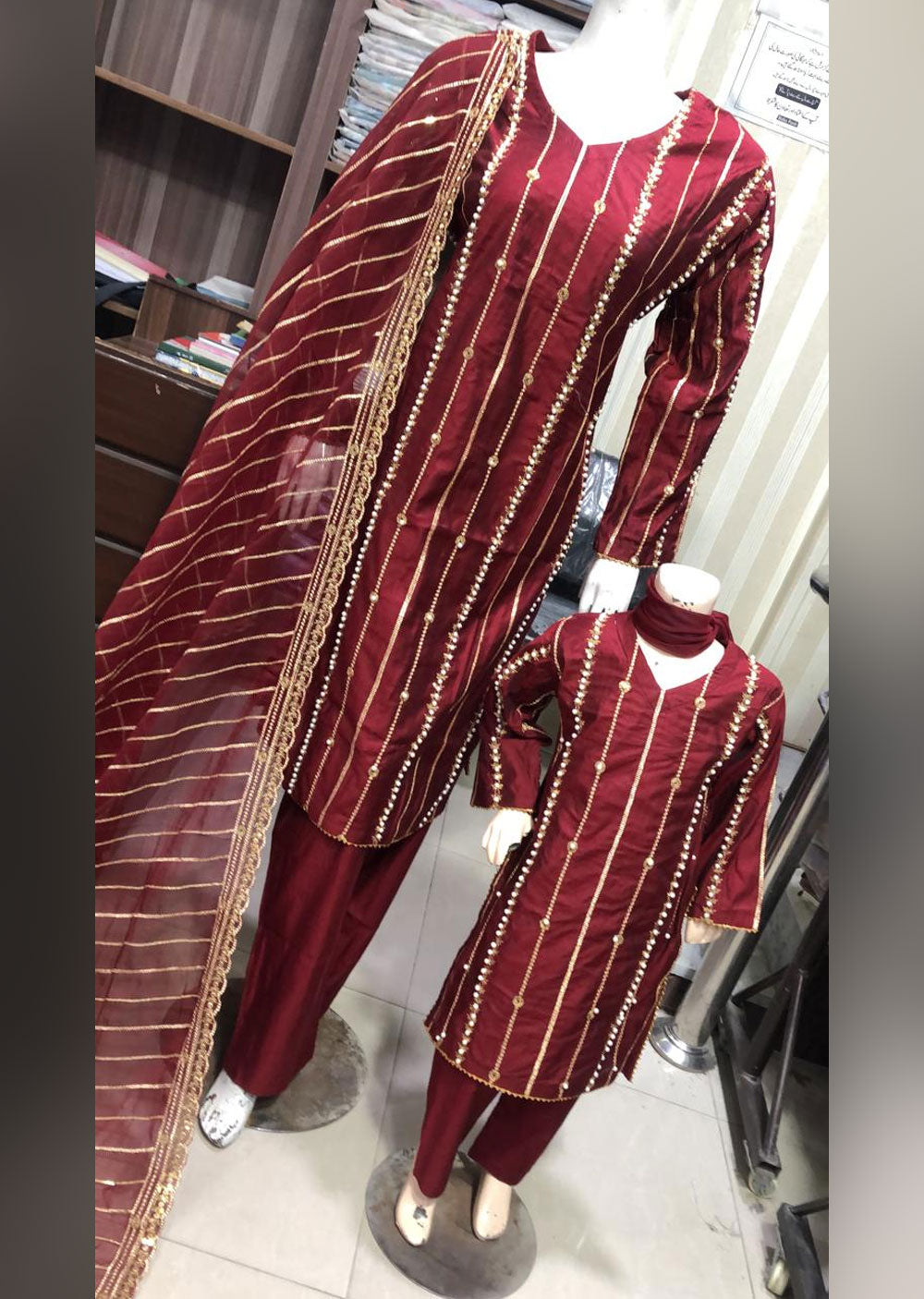 BP1205 Maroon Mummy & Me Linen Suit - Memsaab Online