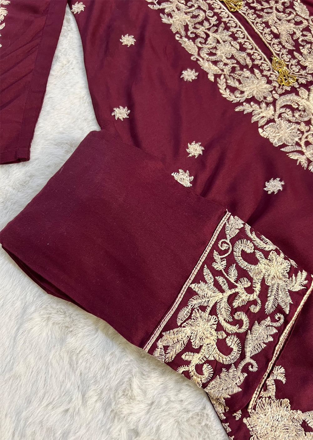 HK271 Jabeen - Maroon Linen Oufit - Memsaab Online