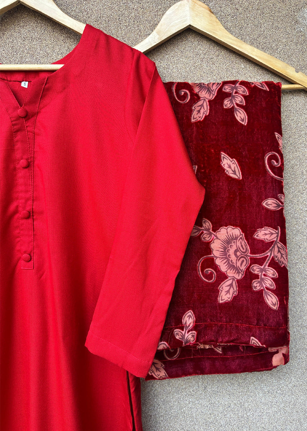 ASBC-01 - Red - Readymade Dhanak with Palachi Shawl Suit - Memsaab Online