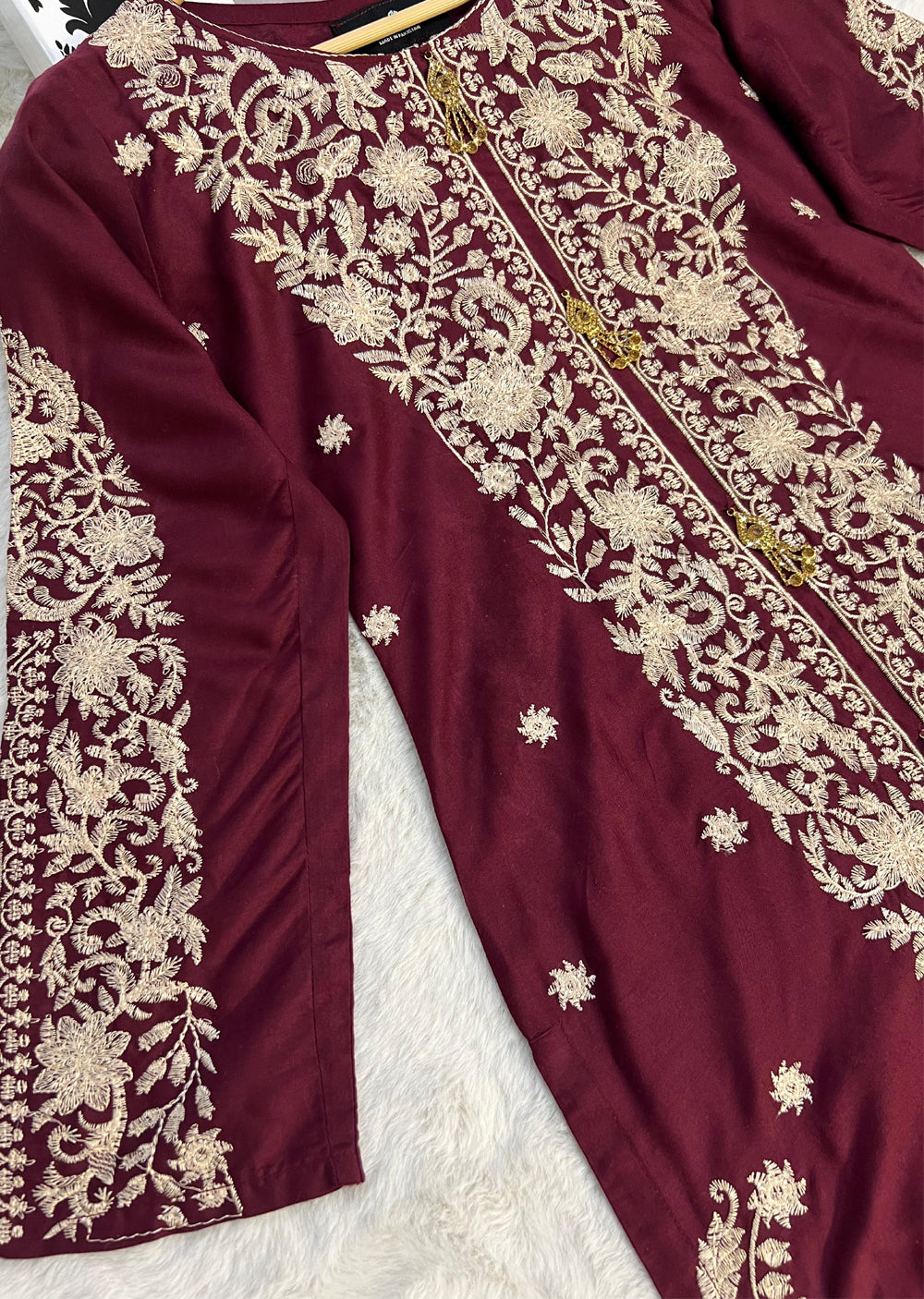 HK271 Jabeen - Maroon Linen Oufit - Memsaab Online