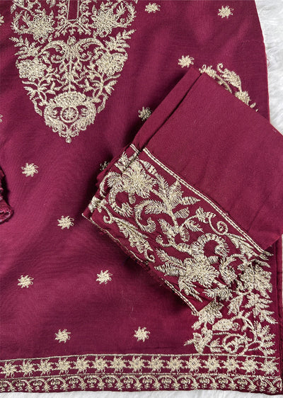 HK271 Jabeen - Maroon Linen Oufit - Memsaab Online