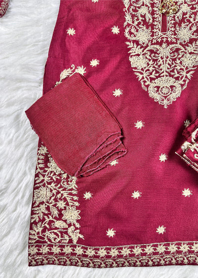 HK271 Jabeen - Maroon Linen Oufit - Memsaab Online