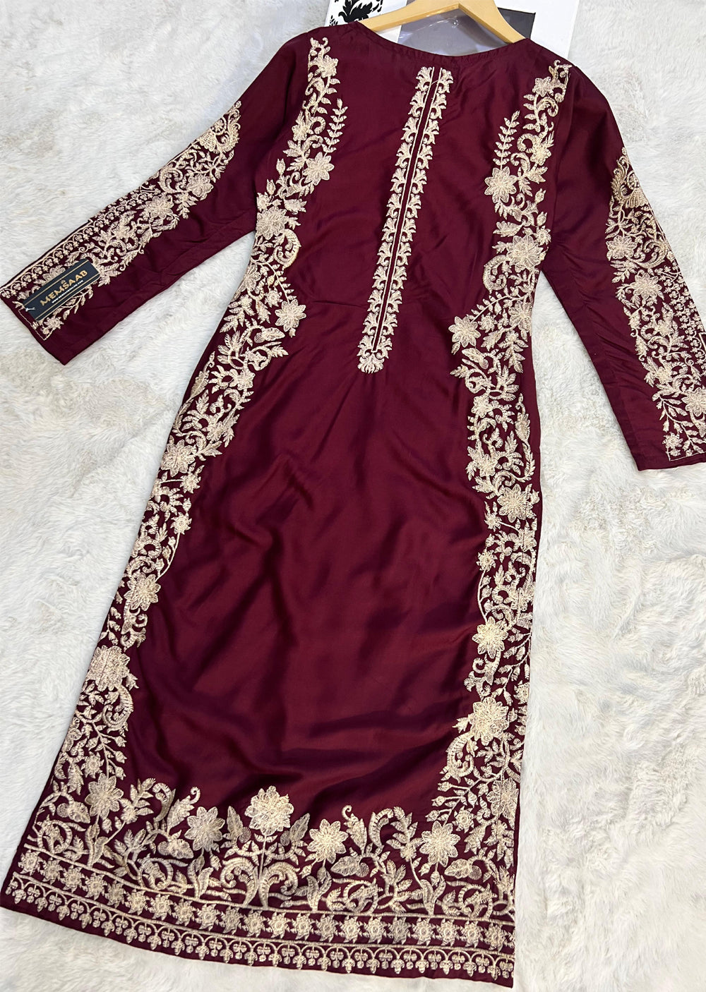 HK271 Jabeen - Maroon Linen Oufit - Memsaab Online