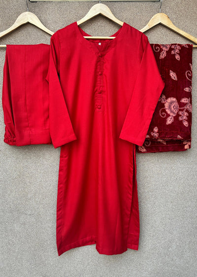 ASBC-01 - Red - Readymade Dhanak with Palachi Shawl Suit - Memsaab Online