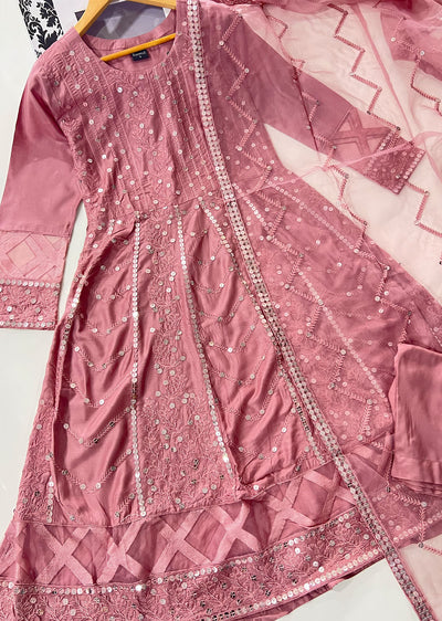 RGZ1402 Readymade Pink Linen Dress - Memsaab Online