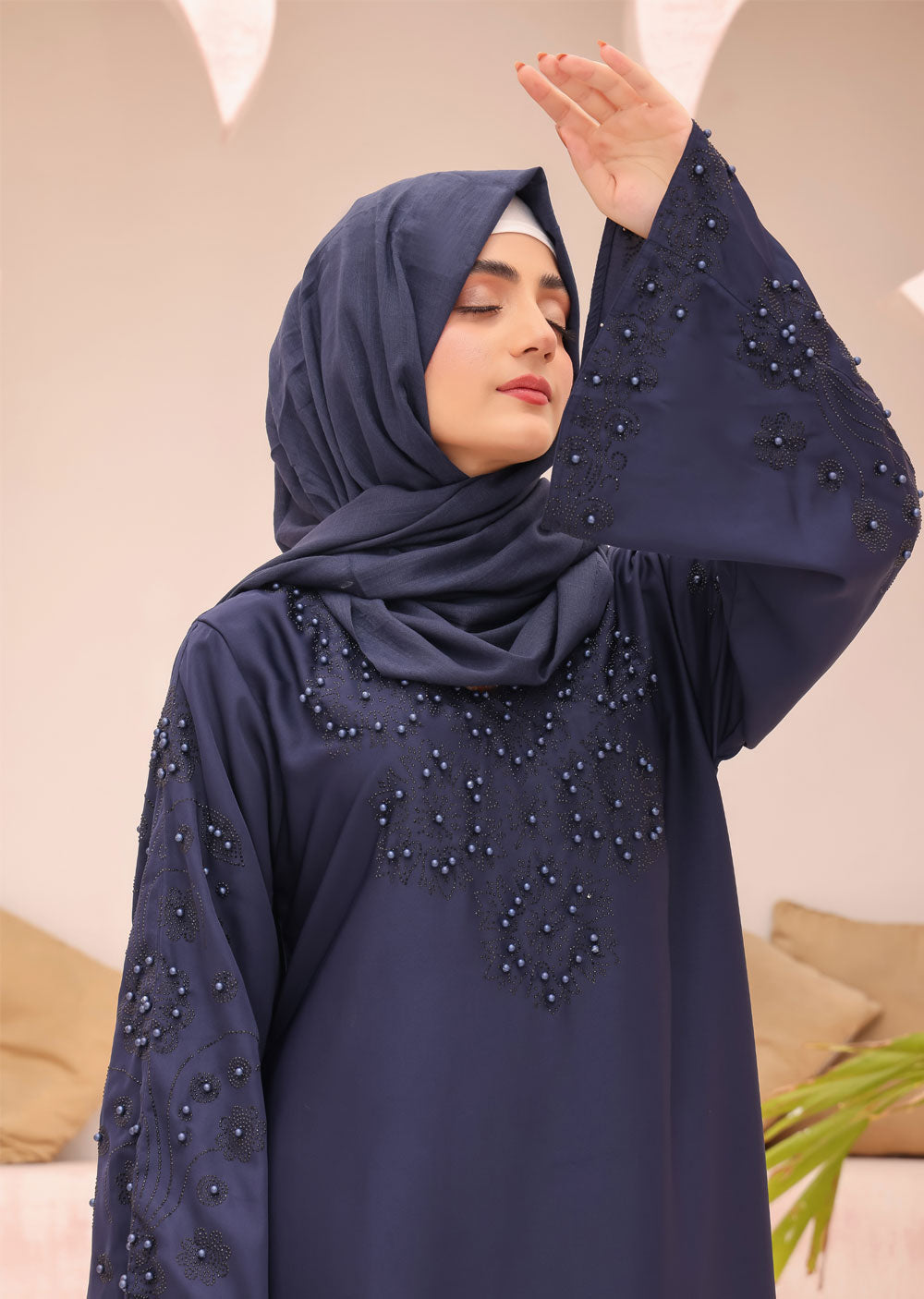 ASL-03 Bilqees - Navy Ladies Fancy Abaya - Memsaab Online