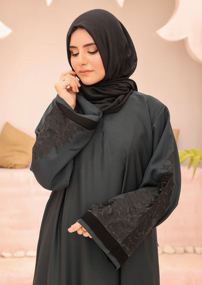 ASL-214 Hafsa - Green Embroidered Abaya - Memsaab Online