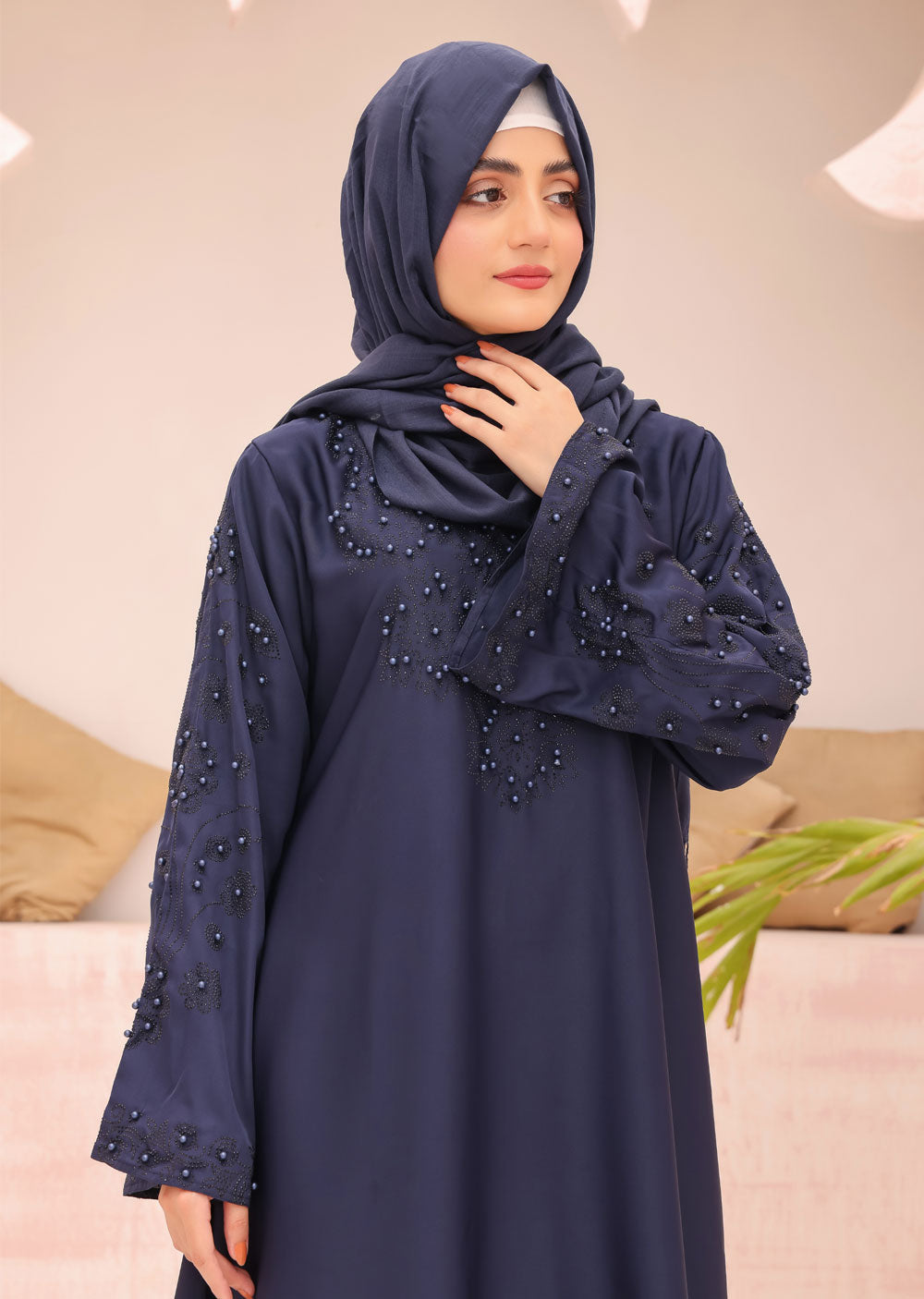 ASL-03 Bilqees - Navy Ladies Fancy Abaya - Memsaab Online