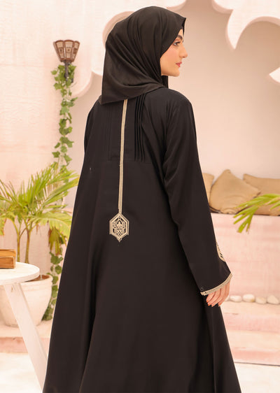 ASL-220 Aztek - Black Embroidered Abaya - Memsaab Online