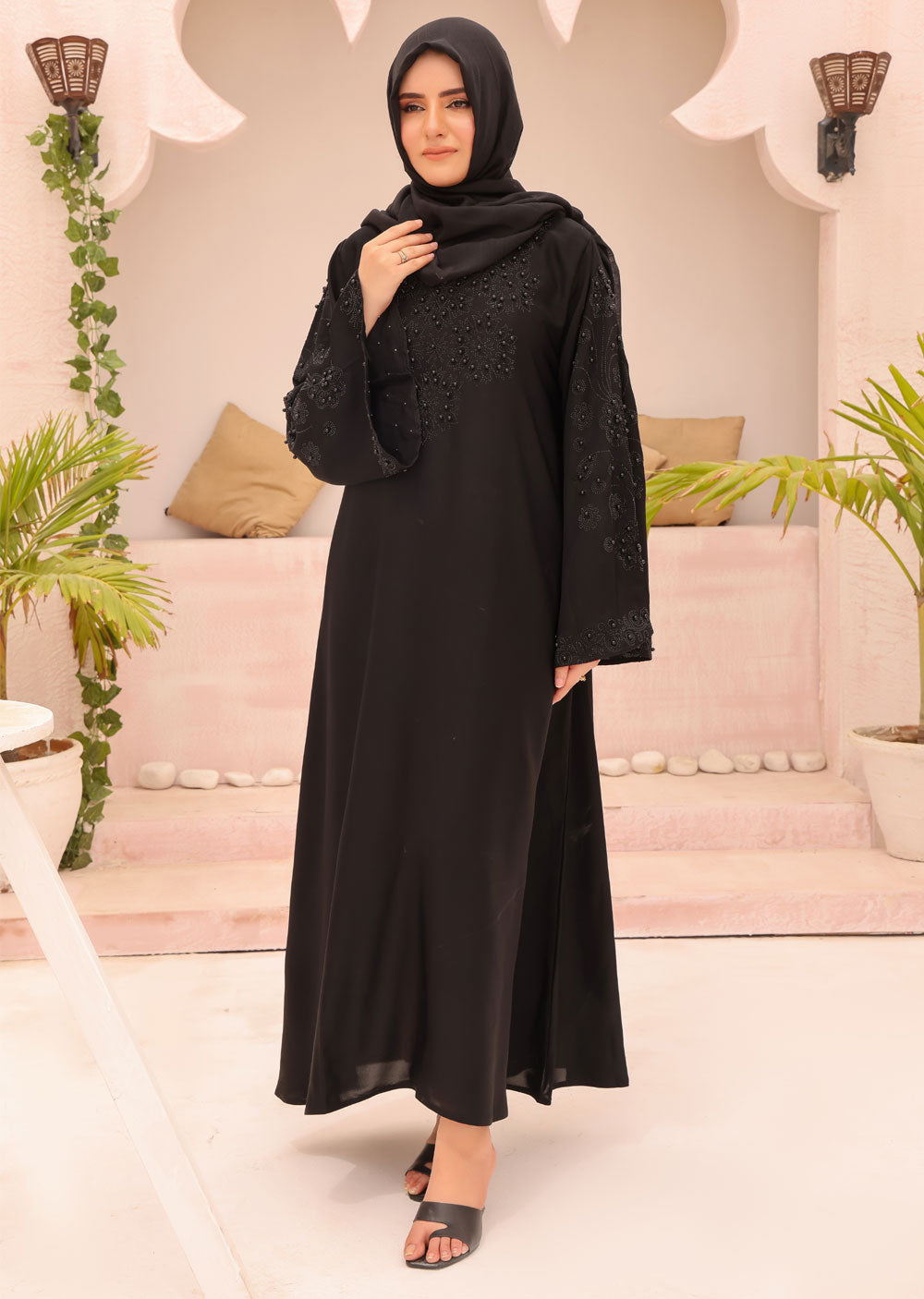 ASL-03 Bilqees - Black Ladies Fancy Abaya - Memsaab Online