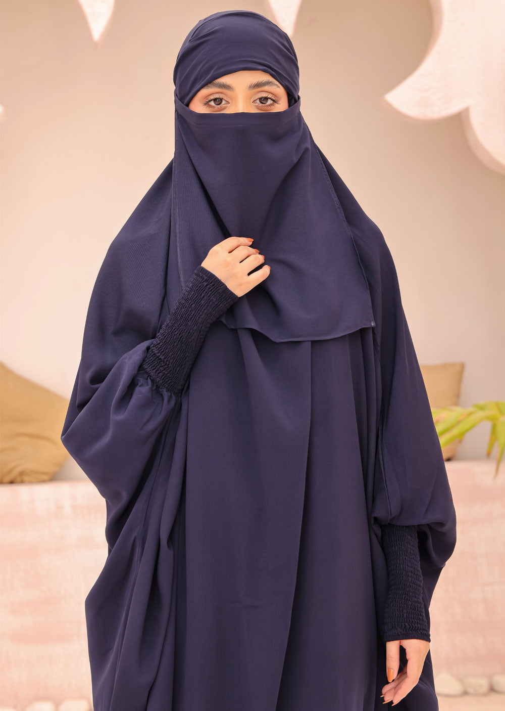 ASL-208 Haya - Navy 1 Piece Jilbab Prayer Set with Elasticated Cuff - Memsaab Online
