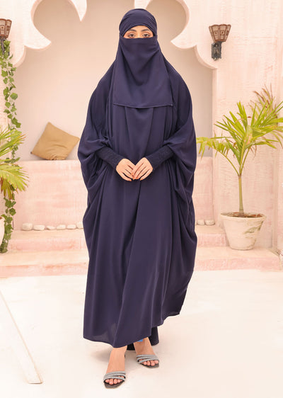 ASL-208 Haya - Navy 1 Piece Jilbab Prayer Set with Elasticated Cuff - Memsaab Online