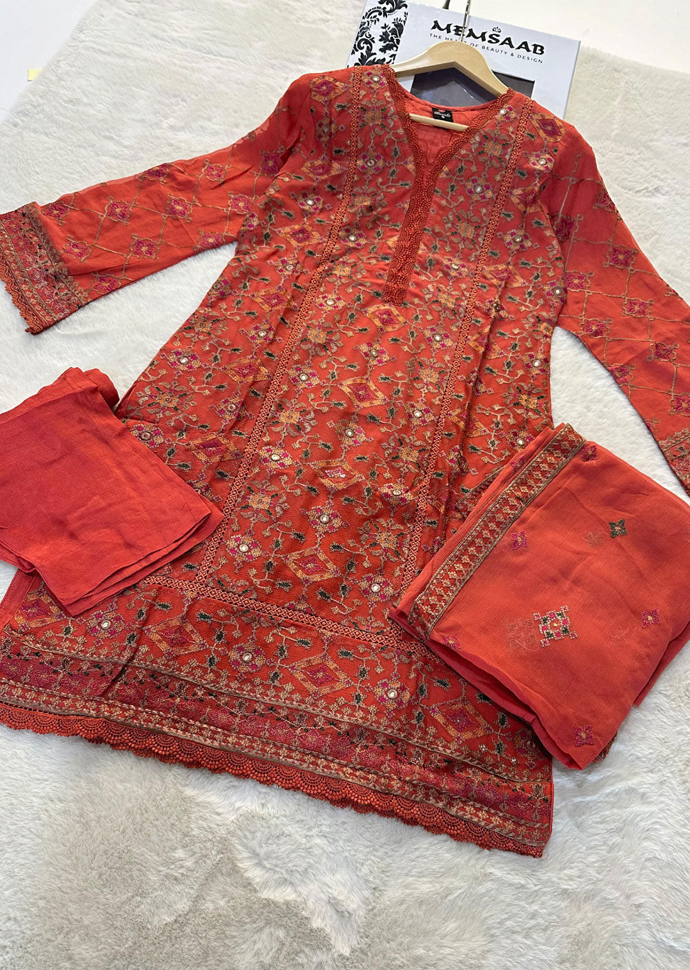 WA-360-J - Rust Readymade - Ramsha Suit 2024 - Memsaab Online