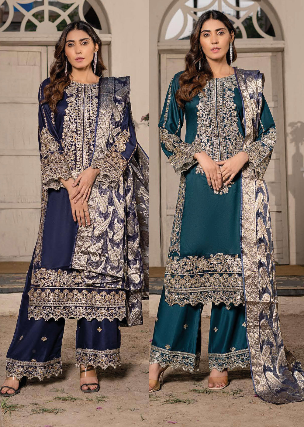 RGZ7104 - Rangz Linen Suit Organza Scarf - Memsaab Online