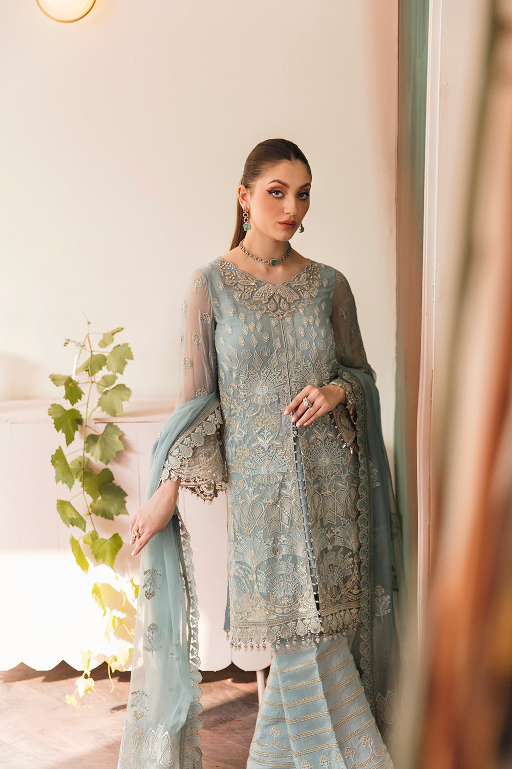 FLS03- Serene Cerulean Readymade Flossie Suit - Memsaab Online