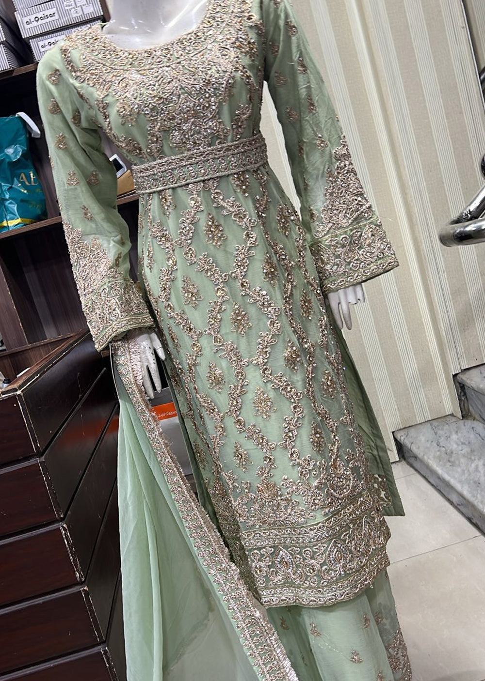 Shaz1900 - Readymade Chiffon Belt Suit - Memsaab Online