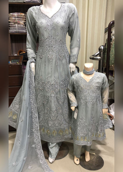 SHAZ6560 Grey Readymade Mother & Daughter Dress - Memsaab Online