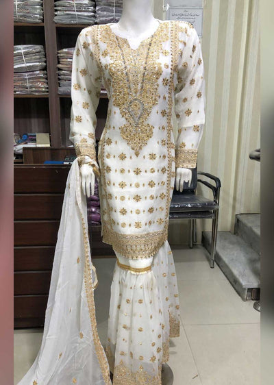 SHAZ6564 White/Gold Readymade Mother & Daughter Dress - Memsaab Online