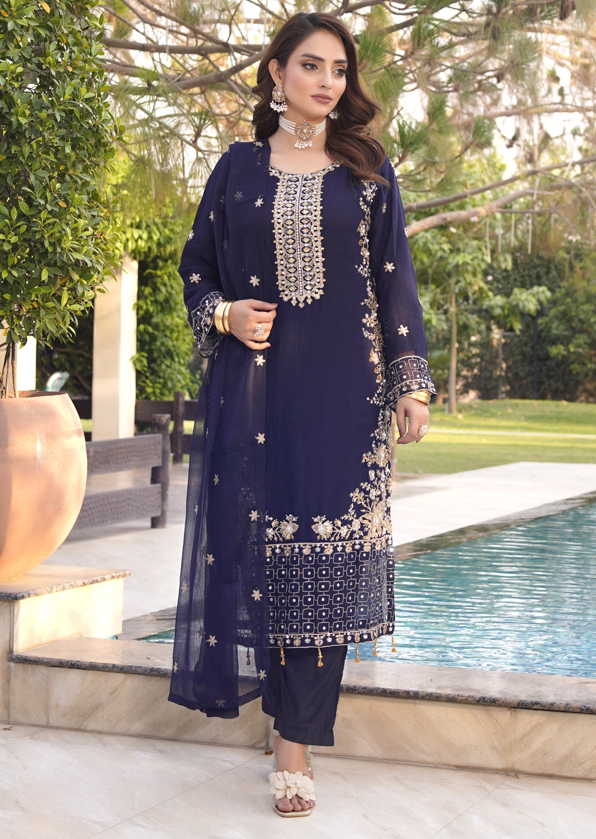 SLMPR-14 - Readymade - Chiffon Partywear Suit 2025 - Memsaab Online