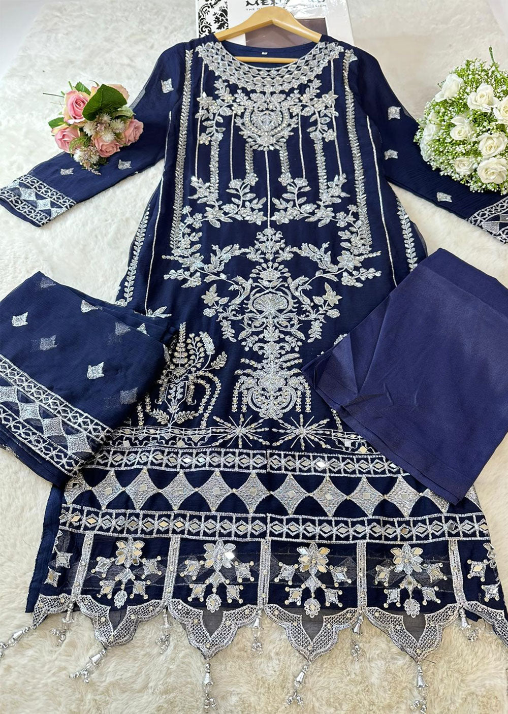 SLM605 Annie - Readymade Navy Chiffon Outfit - Memsaab Online