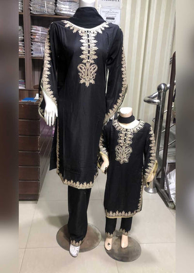 BP1113 Black Readymade Linen Mother & Daughter Suit - Memsaab Online