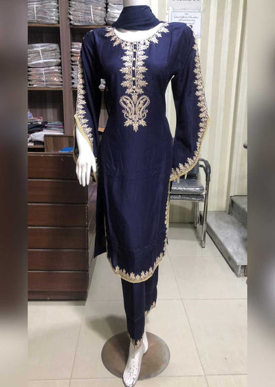 BP1113 Navy Readymade Linen Mother & Daughter Suit - Memsaab Online