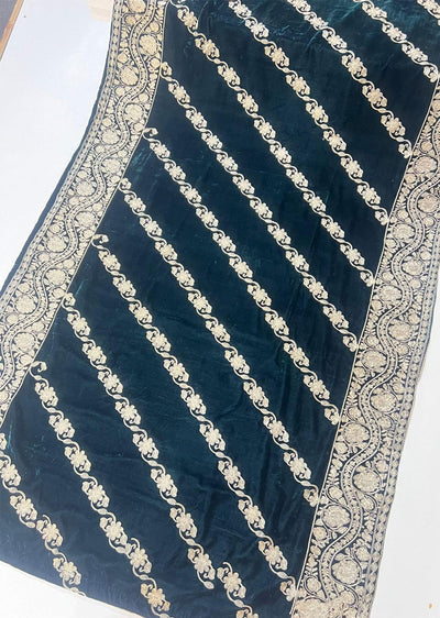 SMSH908 Teal Embroidered Velvet Shawl - Memsaab Online