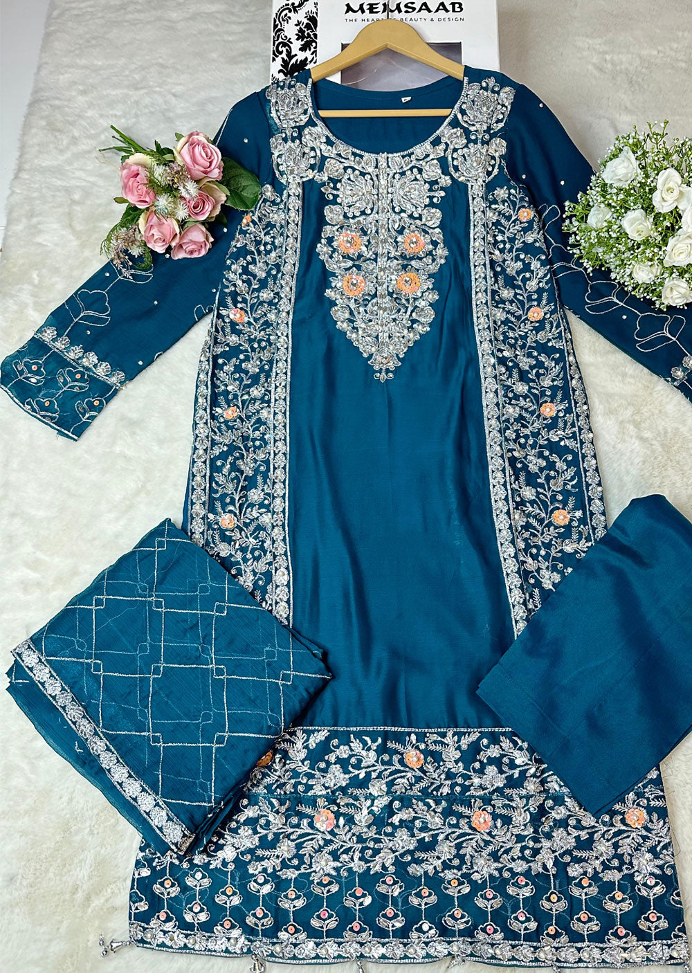 SLM610 Reha - Readymade Teal Chiffon Outfit - Memsaab Online