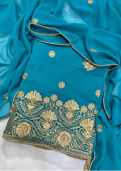 OP2845 Teal Unstitched Georgette Suit - Memsaab Online