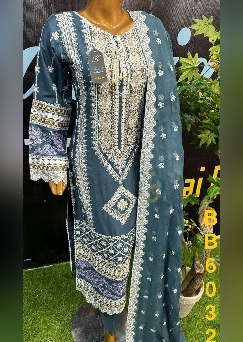 ASK801 Readymade Teal Cotton Suit - Memsaab Online