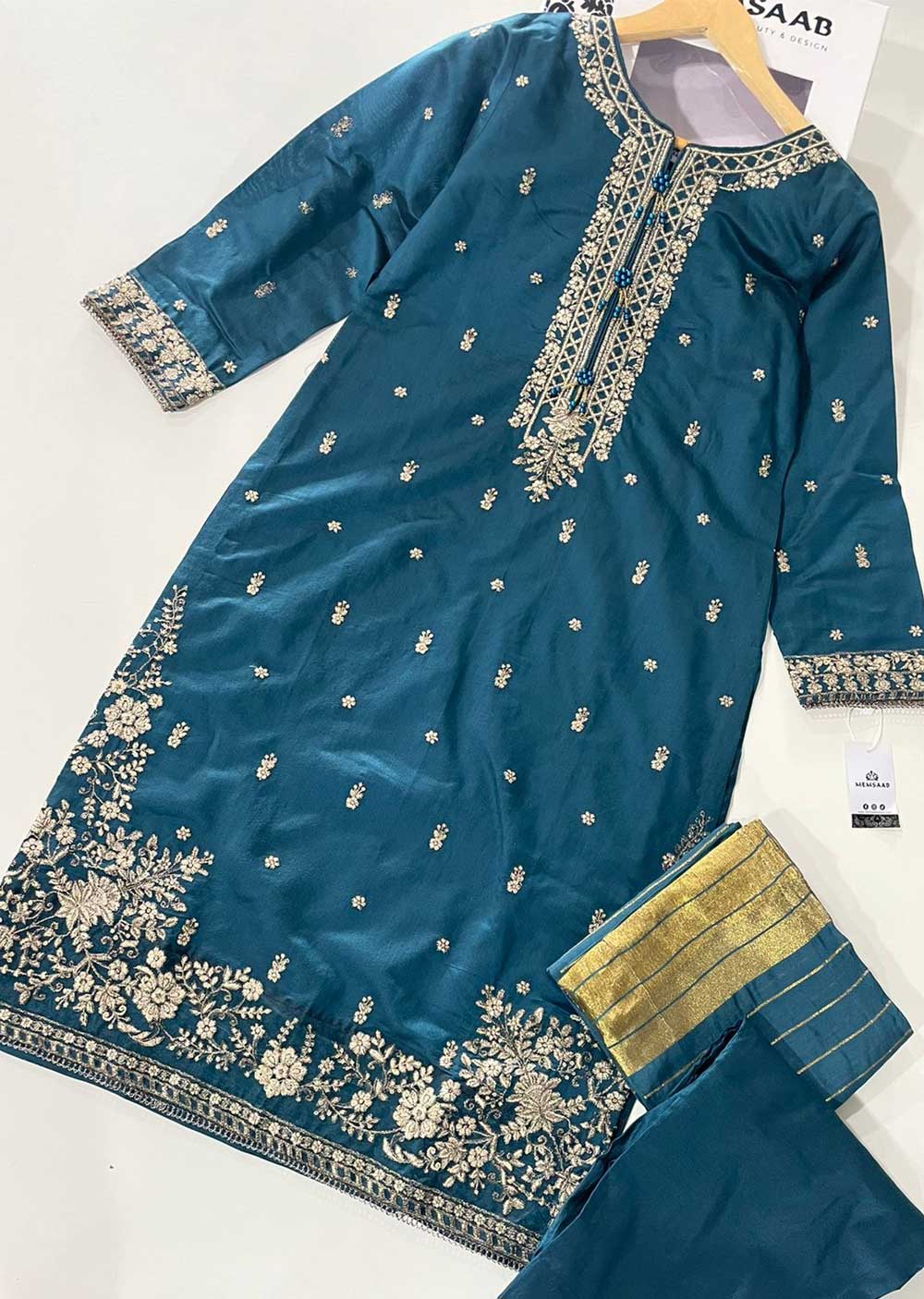 KLD314 / KLD1009 Dinah - Teal Readymade Khadi Net Suit - Memsaab Online