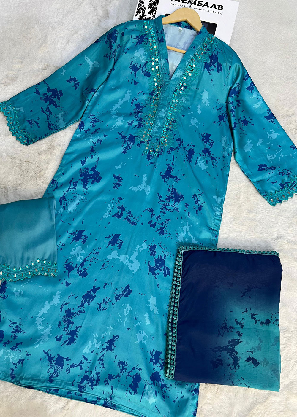 SMR3102 Yumna - Teal Readymade Silk Suit - Memsaab Online