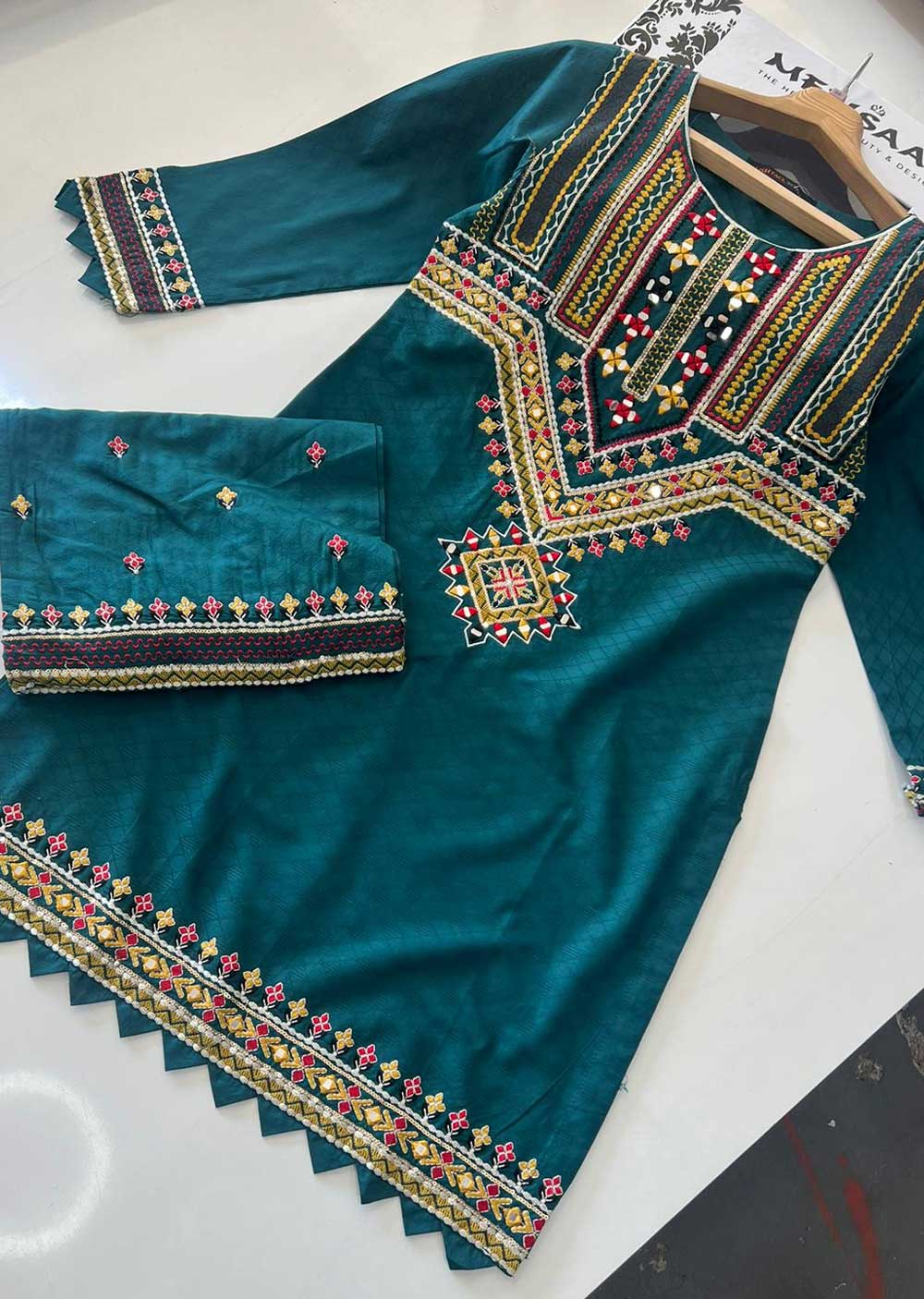 ZAS709 Green Readymade 2 Piece Suit - Memsaab Online