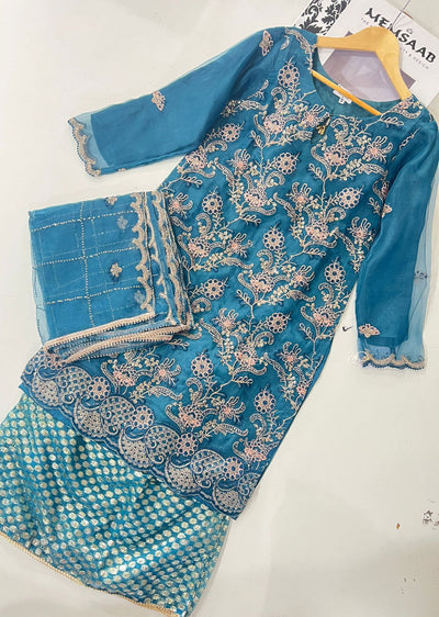 KLD309 Nira - Teal Readymade Organza Suit - Memsaab Online