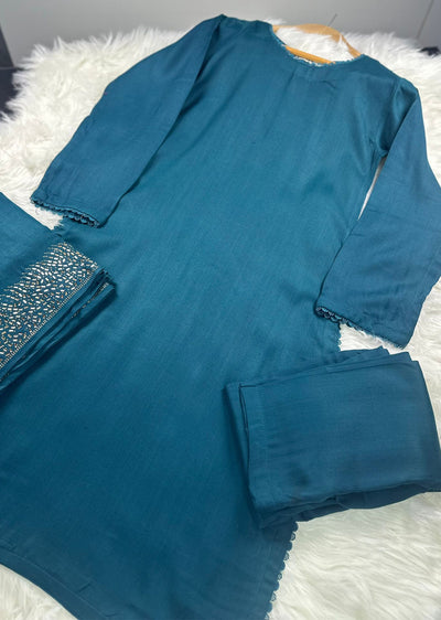 SMR3118- Teal - Wool winter suit Suit 2024 - Memsaab Online