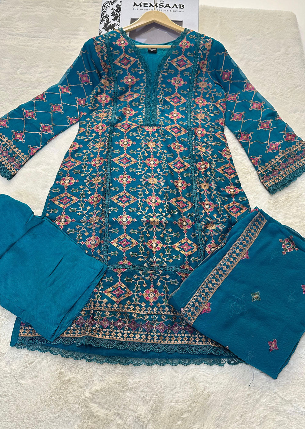 WA-360-L - Teal Readymade - Ramsha Suit 2024 - Memsaab Online