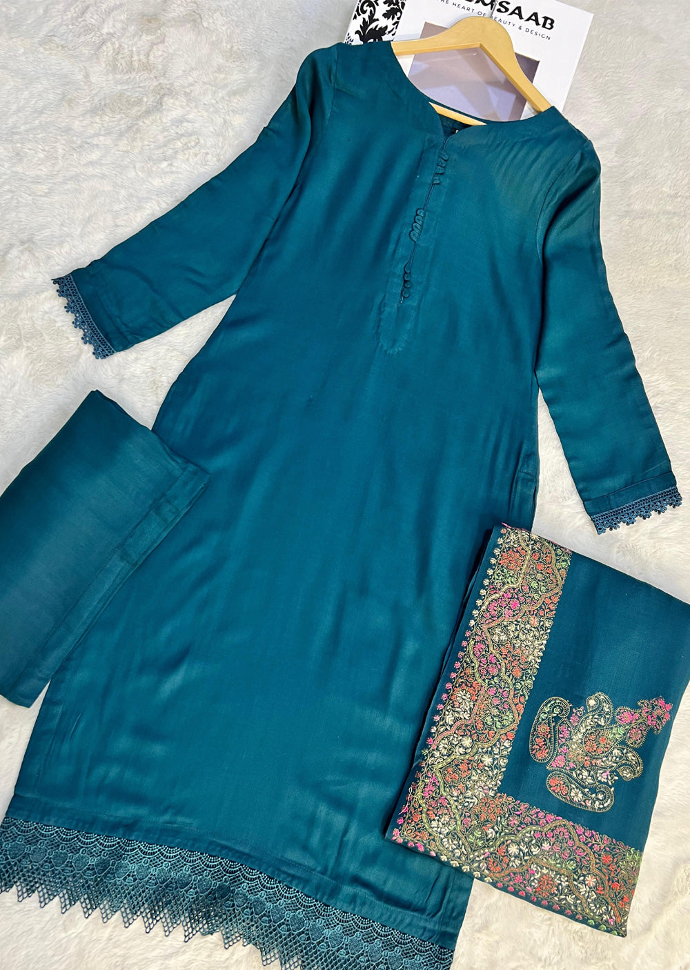 SMR3113- Teal wool winter suit Suit - Memsaab Online