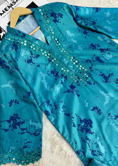 SMR3102 Yumna - Teal Readymade Silk Suit - Memsaab Online