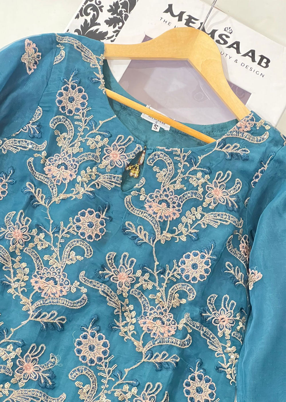 KLD309 Nira - Teal Readymade Organza Suit - Memsaab Online