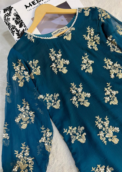 SMR3109 Rehem Dil - Teal Chiffon Suit - Memsaab Online