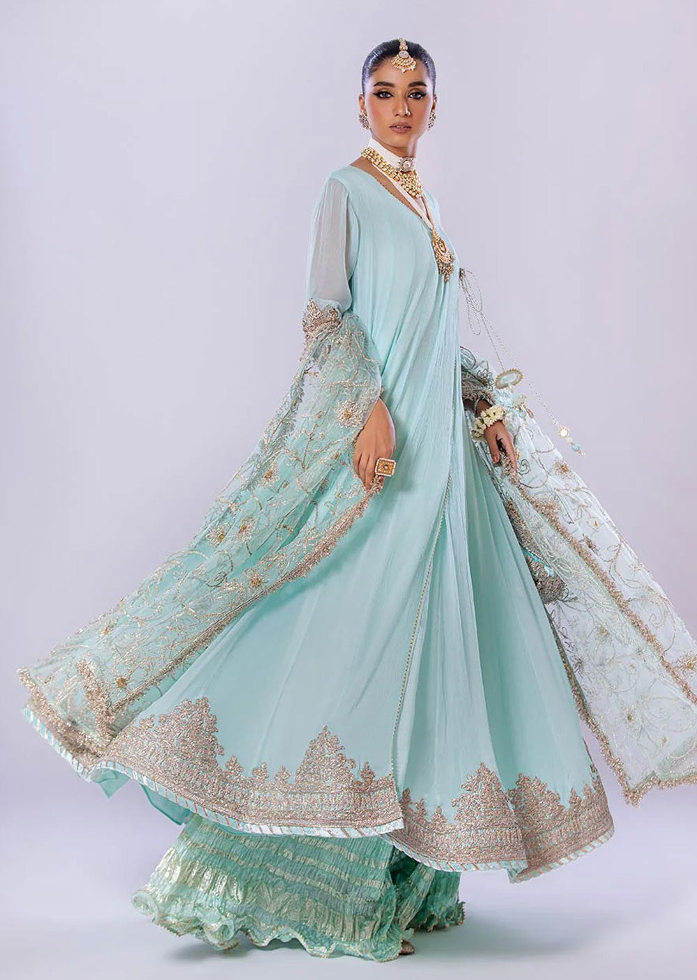 P-256 - Turquoise - Readymade - Basics by Khuda Baksh Creations 2024 - Memsaab Online