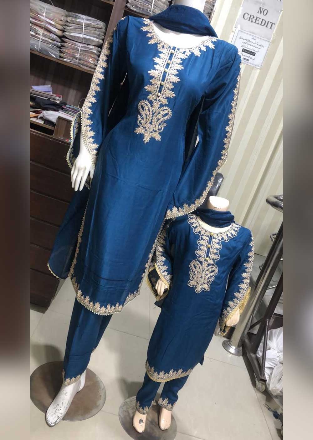 BP1113 Teal Readymade Linen Mother & Daughter Suit - Memsaab Online