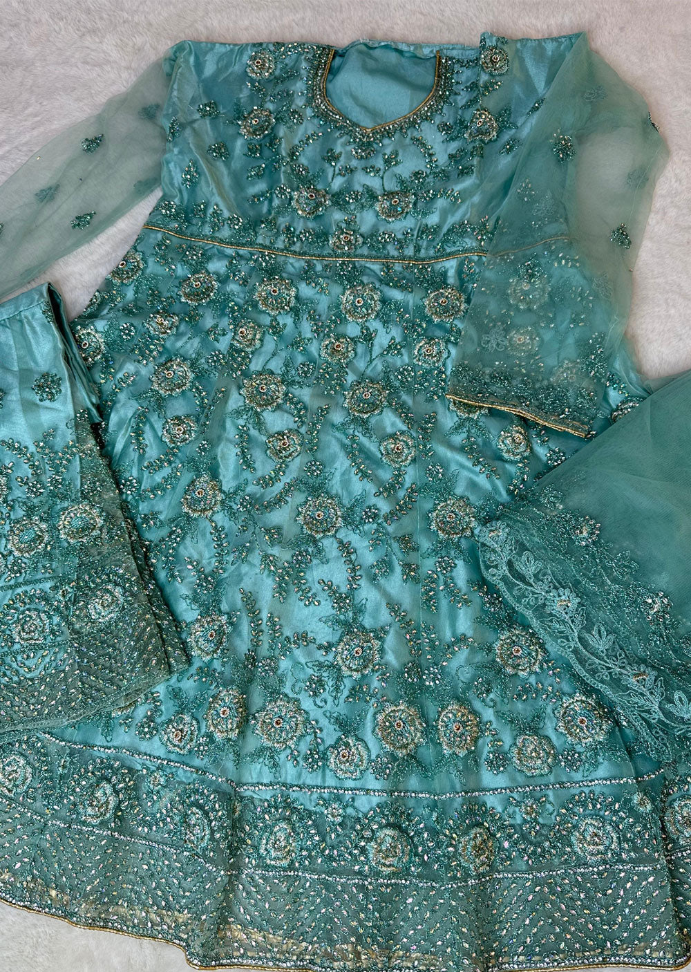 ASF207 Turquoise Semi Stitched Net Suit - Memsaab Online