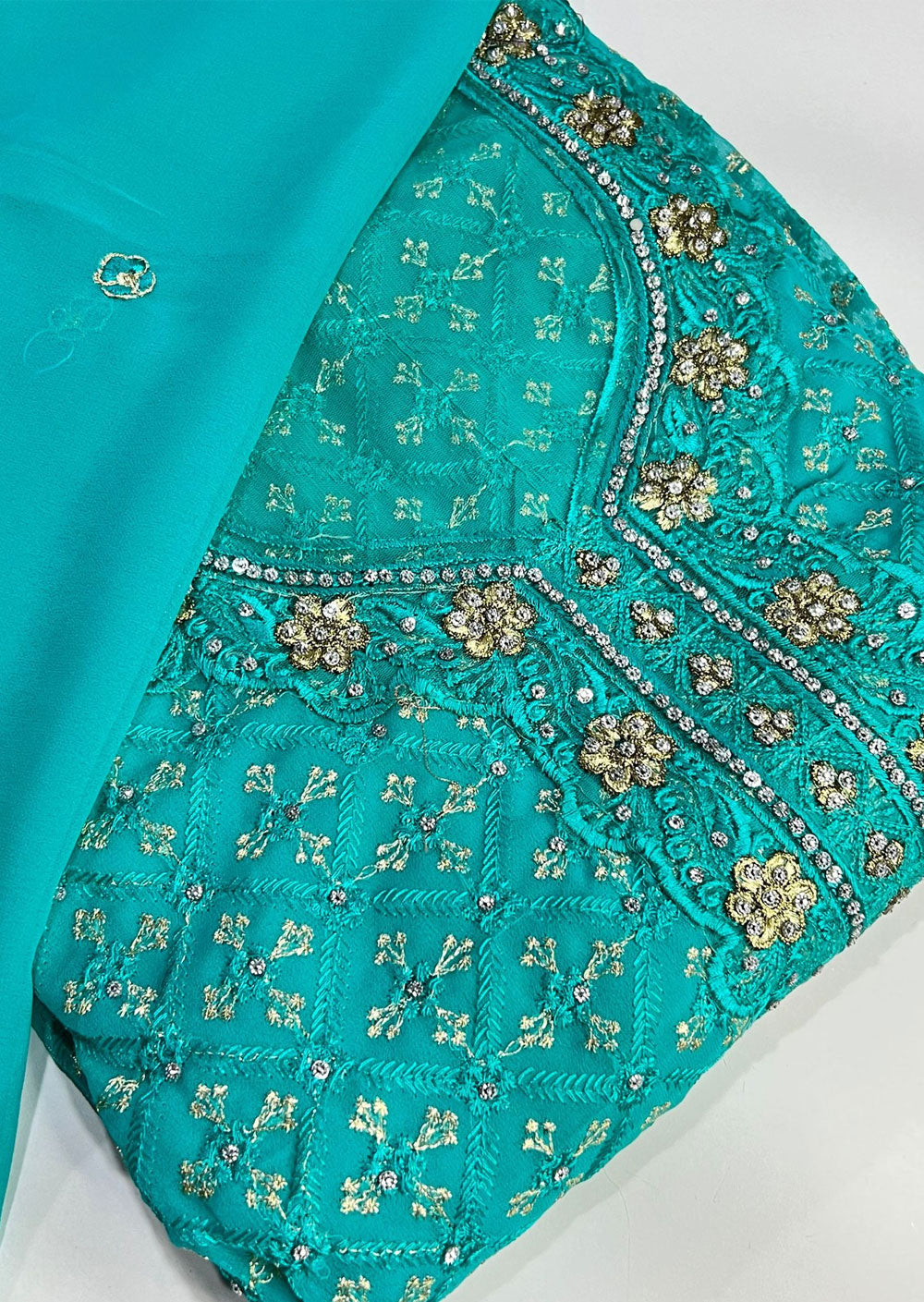 D7519 Teal Unstitched Georgette Suit - Memsaab Online