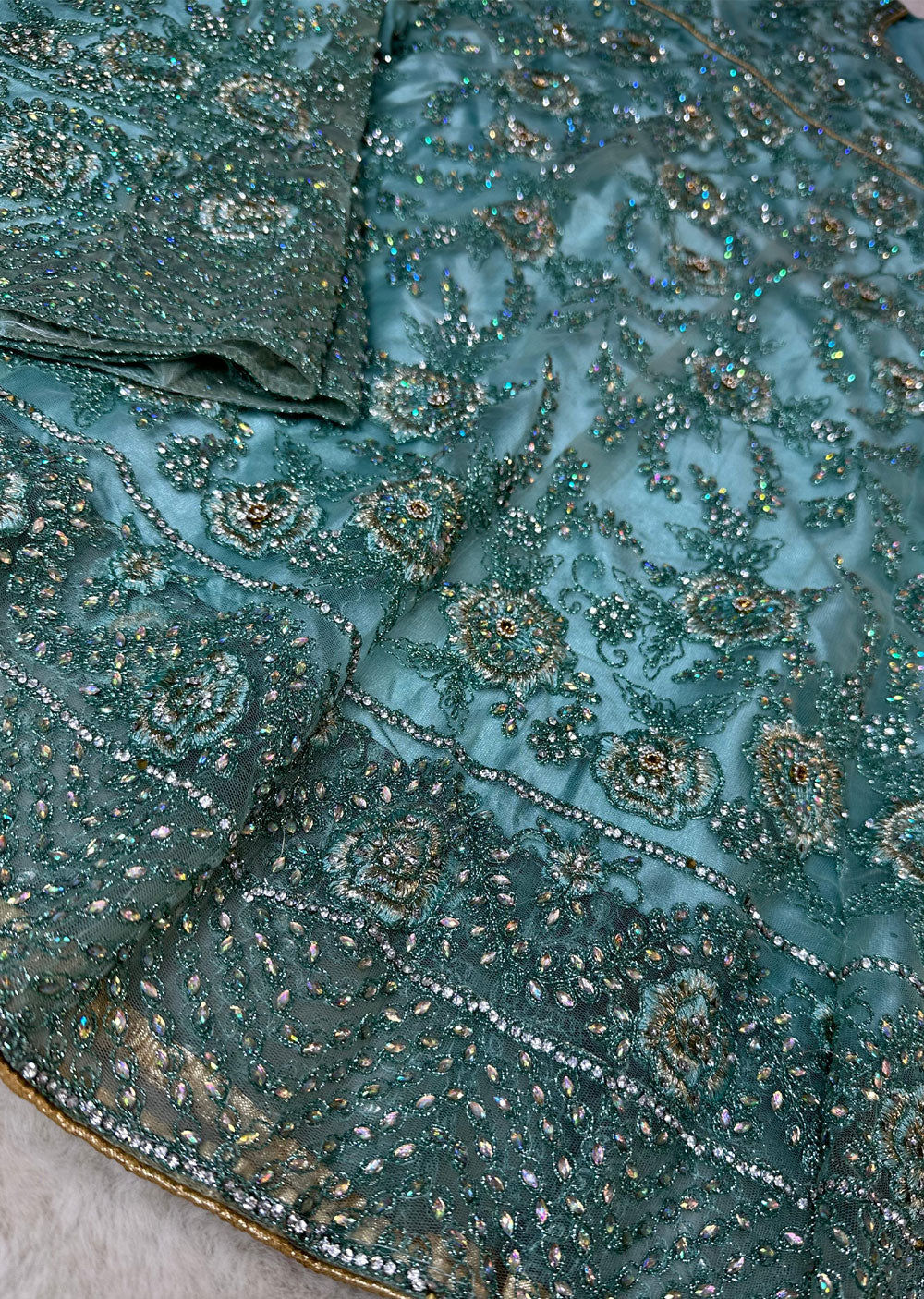 ASF207 Turquoise Semi Stitched Net Suit - Memsaab Online